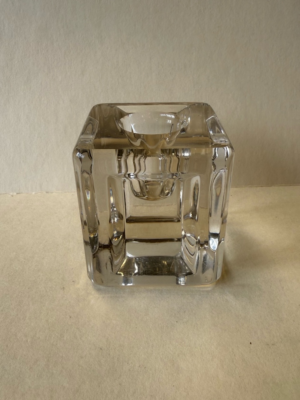 Vintage Cambridge Clear Glass Cube Square Candle Stick Votive Holder.